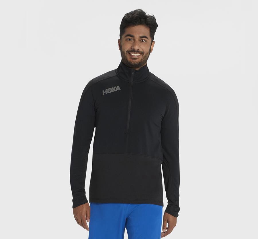 Top Hoka One One Hombre Negros - 1/2 Cremallera Midlayer - HGLA82603